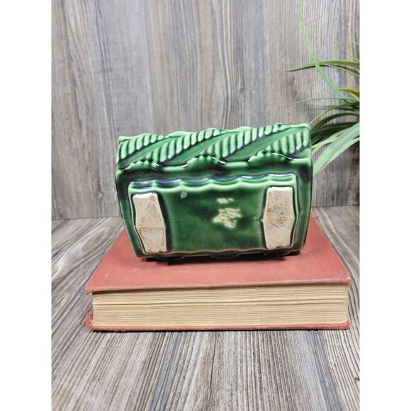 Vintage Green Pottery Succulent Planter, Ribbed Pottery - Picture 2 of 6